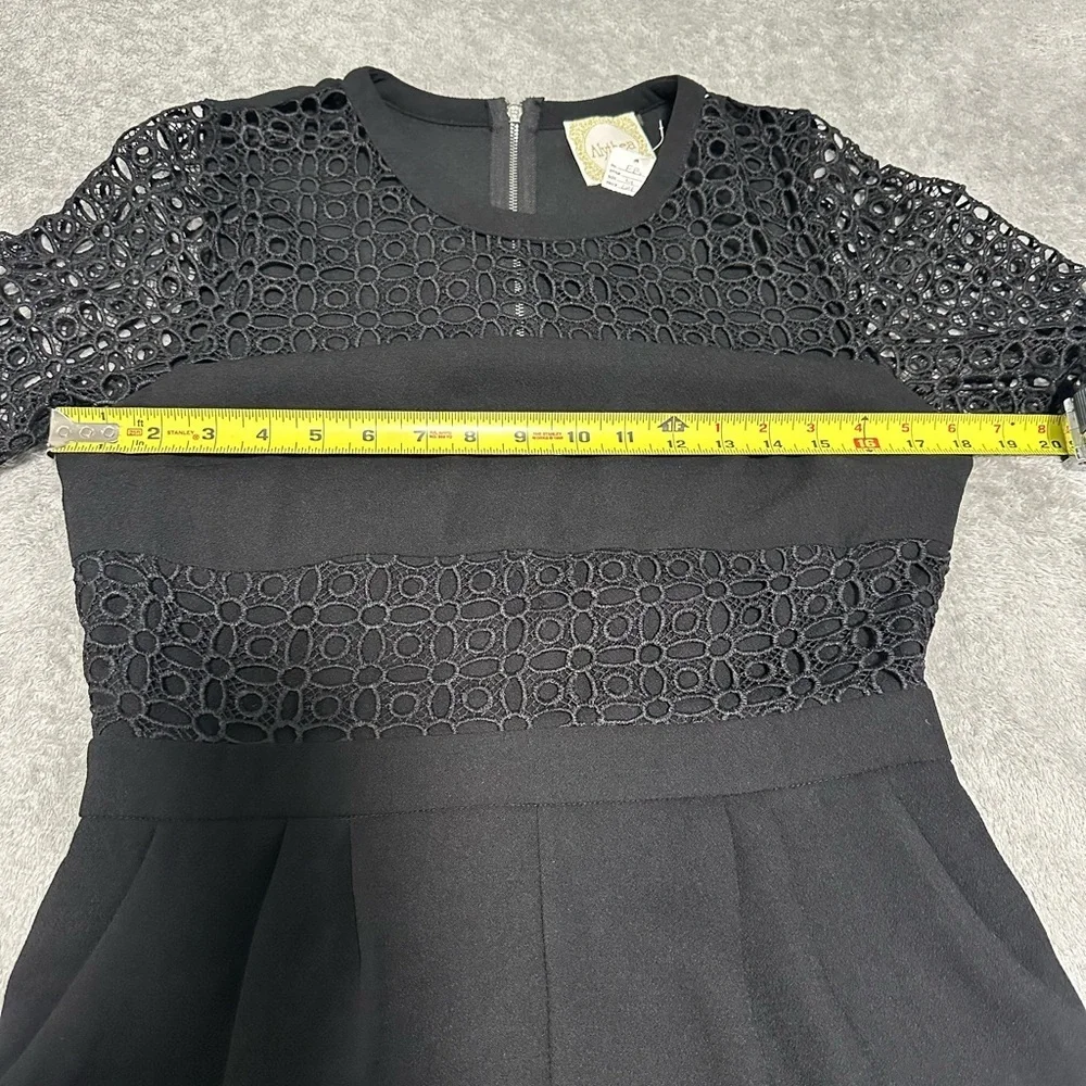 Alythea Black Lace Panel Romper Short Sleeve Fit & Flare, Size Medium NEW - Picture 12 of 16